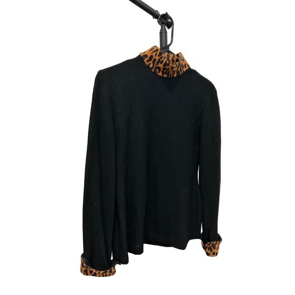 Vintage Mevisto Black Sweater Leopard Print Collar Cuffs Size 8 - Picture 3 of 8